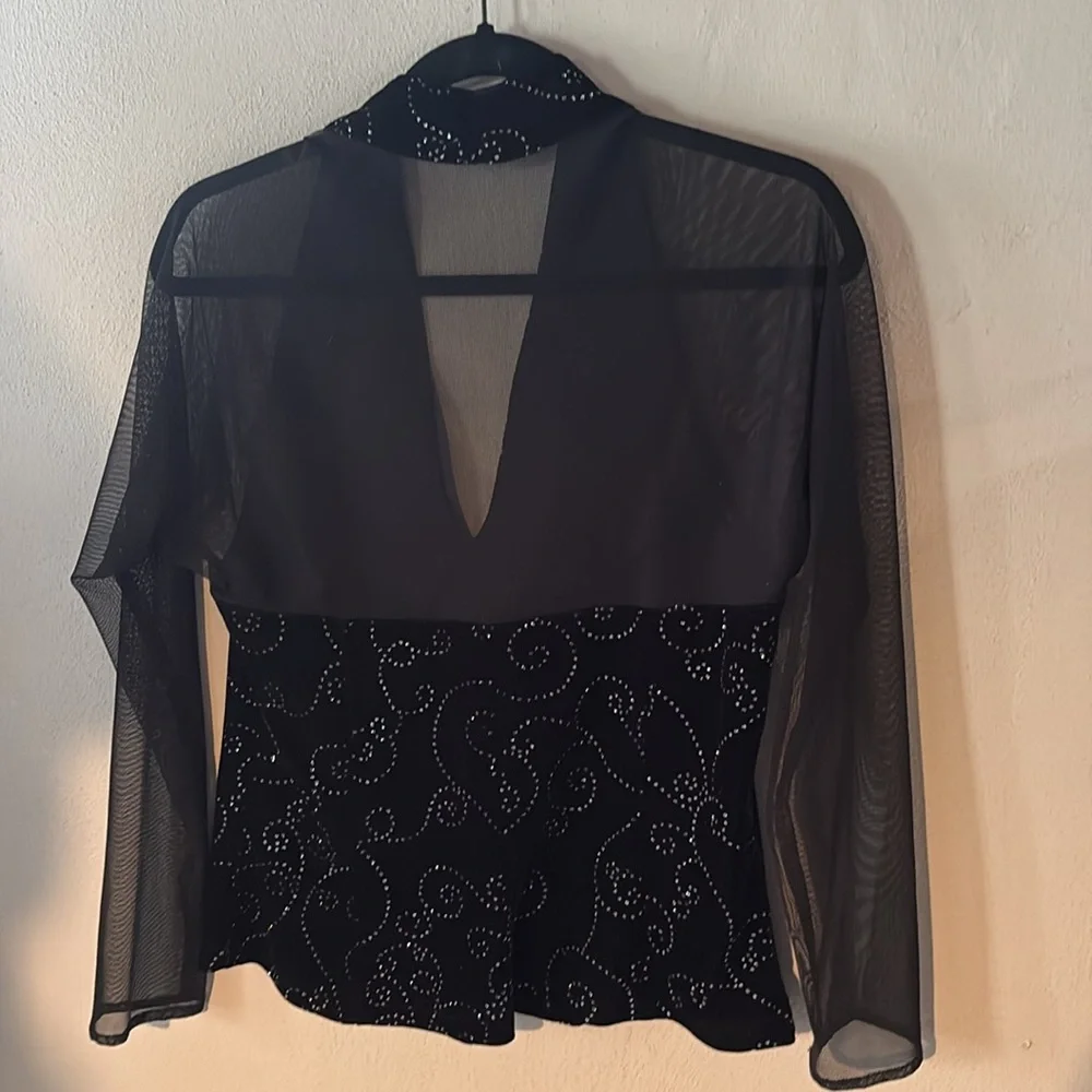 J.R. Nites by Caliendo Velvet Rhinestone Sheer Top Size 14 - Picture 5 of 6